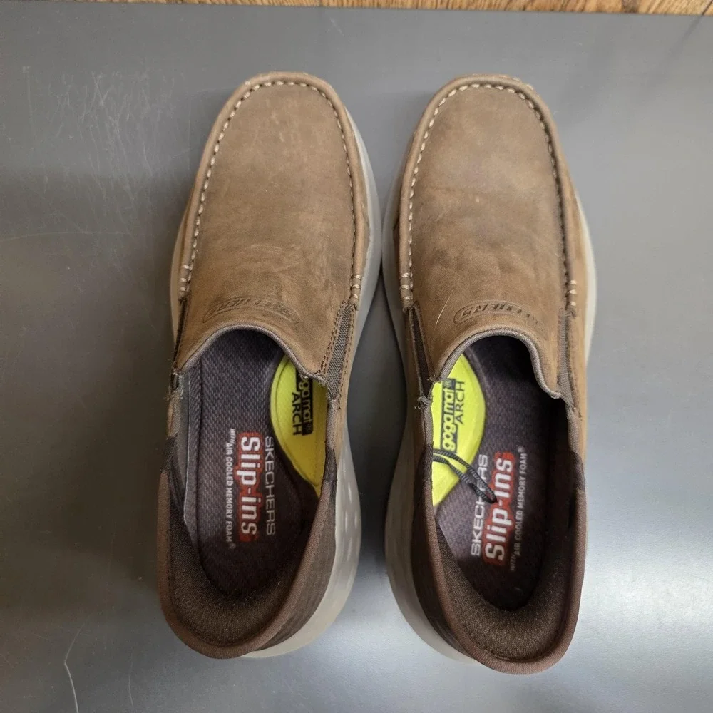 Skechers Slip-ins Shoes Mens Size 8 Brown Leather Slip On Casual Comfort 204866